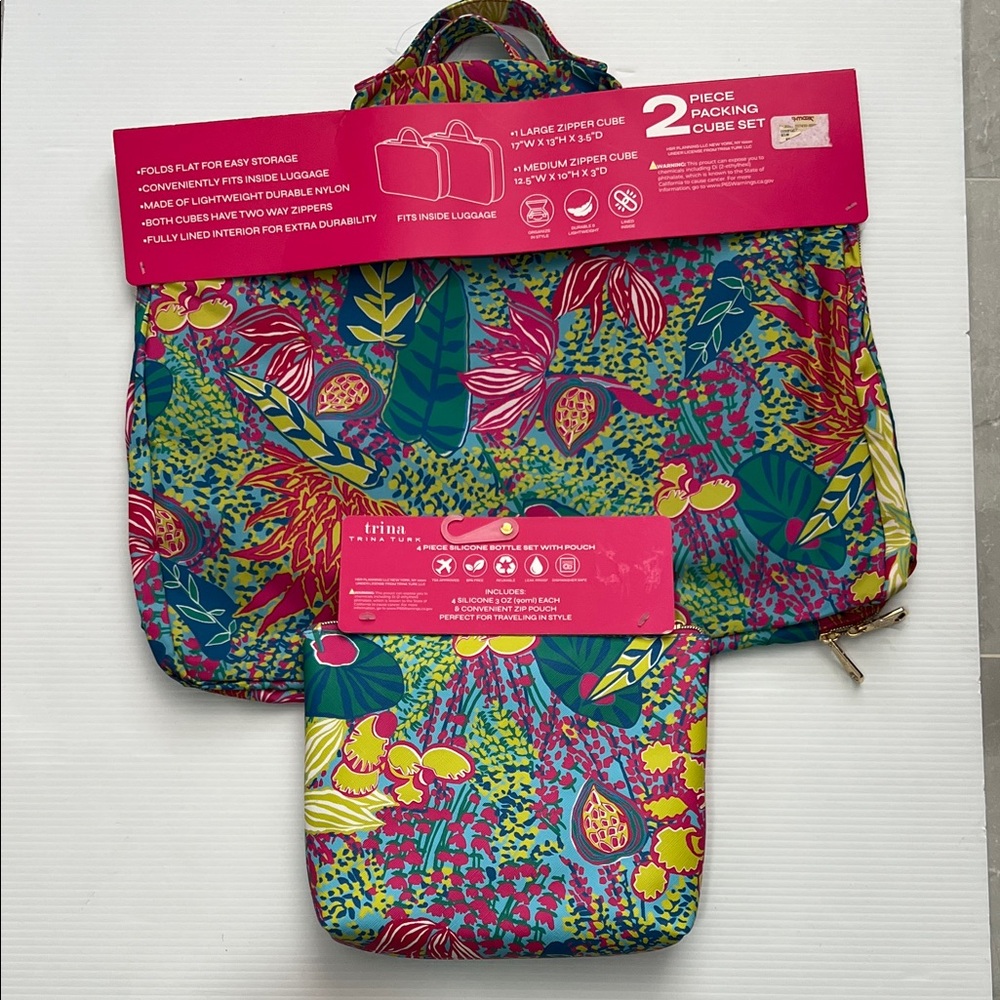 NWT Trina Turk Multicolor Packing Cube Set 2 Pieces and air travel 6 pieces - Picture 5 of 8